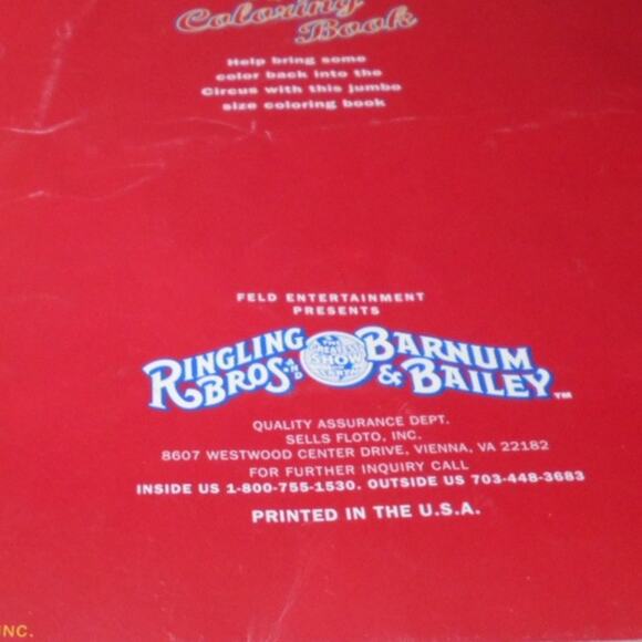 Feld Ent 1997 Ringling Brothers & Barnum & Bailey Circus Jumbo Coloring Book - Picture 12 of 12